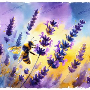 Lavender and Bee Print |  Happy Pollinator |  Paper and Size Options