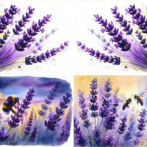 Bees in the Lavender Wisps - 4 Images 1 Sheet | Delightful Bees and Lavender |  Paper and Size Options