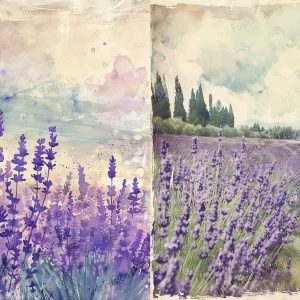 Lavender Fields Forever - 2 Images 1 Sheet |  Dreamy Lavender Floral Landscape |  Paper and Size Options