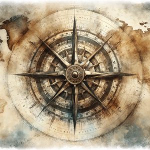 Ancient Navigator's Compass Rose |  Maritime Quest Map |  Paper and Size Options