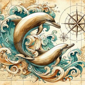 Wave Riders Dolphins Grunge Navigation Art