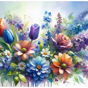Vibrant Floral Symphony |  Tulips and Hydrangeas |  Paper and Size Options