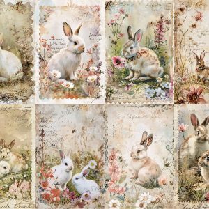 Springtime Bunny A - 8 Images 1 Sheet |  French Bunny Ephemera |  Paper and Size Options
