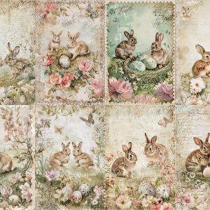 Springtime Bunny B - 8 Images 1 Sheet |  French Bunny Ephemera |  Paper and Size Options