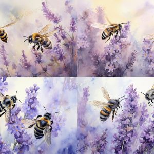 Bumbles Amidst the Blooms - 4 Images 1 Sheet |  Honeybee Floral Watercolor |  Paper and Size Options