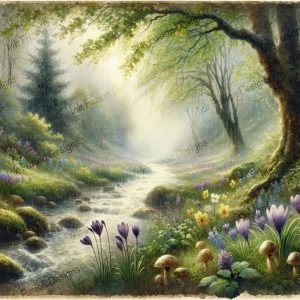 At the Spring's Edge |  Flowers on the Edge of the Stream |  Paper and Size Options