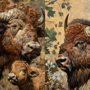 Rustic Bison Nature - 2 Images 1 Sheet |  Prairie Animal Art |  Paper and Size Options