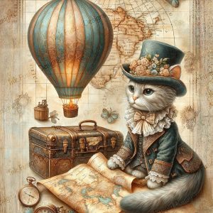 Whiskers the Traveler |  Steampunk Cat Print |  Paper and Size Options
