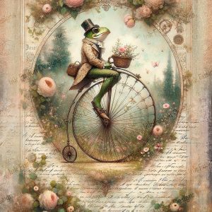 The Pedaling Aristo Frog |  Whimsical Frog Art Print |  Paper and Size Options