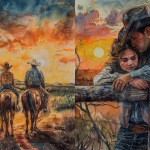 Country Romance - 2 Images 1 Sheet |  Romantic Western Sunset |  Paper and Size Options