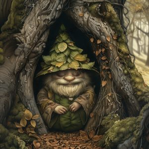 Peaceful Hollow Gnome |  Gnome's Cozy Tree |  Paper and Size Options