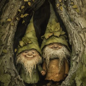 Thistle and Fern Forest Gnomes |  Happy Gnome Couple |  Paper and Size Options