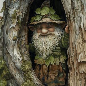 Cheery the Forest Gnome |  Smiling Tree Gnome |  Paper and Size Options