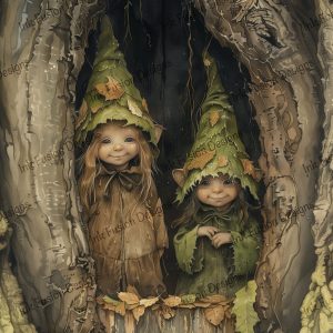 Ava and Mya Woodland Elf Sisters |  Whimsical Elf Girls |  Paper and Size Options