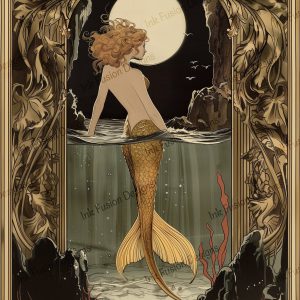 Luxora the Moonlit Mermaid |  Art Nouveau Mermaid |  Paper and Size Options