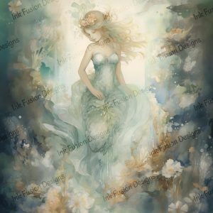 Lady of the Lake Tranquil Flowing Watercolor