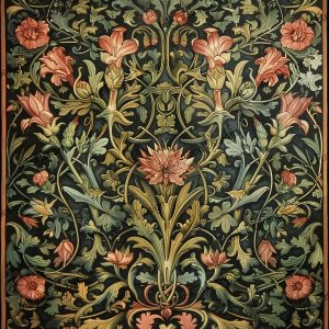 Vintage Botanical Tapestry |  Stylized Medieval Flower Motif |  Paper and Size Options