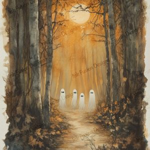 Ghostly Moonlit Path |  Ghosts Walking A Forest Trail |  Paper and Size Options