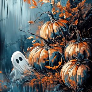 Ghost in the Pumpkin Patch  |  Ghost peeking out from around a pumpkin |  Paper and Size Options