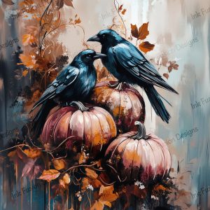 Cider and Spice |  Ravens Perched on Pumpkins |  Multiple Paper and Size Options Available