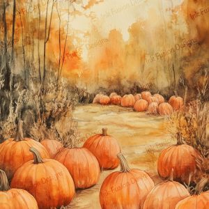 Pumpkin Harvest |  Autumn Pumpkins Scene | DESCRIPTION of Image |  Paper and Size Options