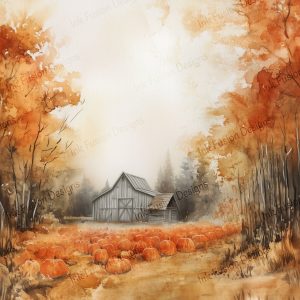 Fall Barn and Pumpkins |  Field of pumpkins in Fall |  Paper and Size Options