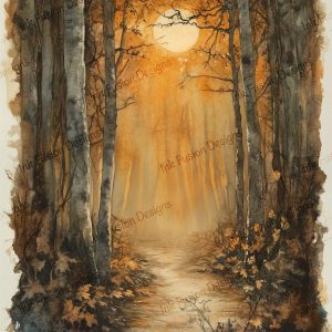 Moonlit Forest Glow |  Forest path lit up by moonlight |  Paper and Size Options