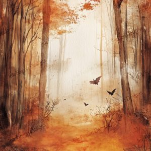 Twilight Forest Bats | Decorative Art Paper |Bats flying above a path in autumn |  Paper and Size Options