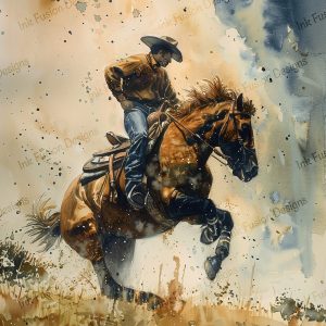 Dusty Reed Cowboy |  Cowboy on Rearing Horse |  Paper and Size Options