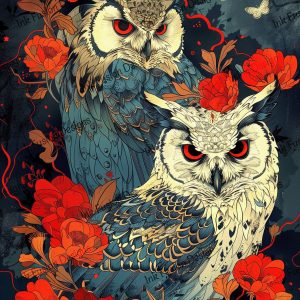 Vermilion Owls |  Brilliant Owls Print |  Paper and Size Options