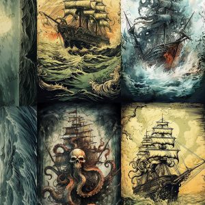 Stormy Seas - 6 Images 1 Sheet |  Vintage Maritime Ships |  Paper and Size Options