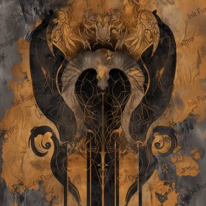 Dark Art Deco Decor|  Mystical Celestial Harp |  Multiple Paper and Size Options Available