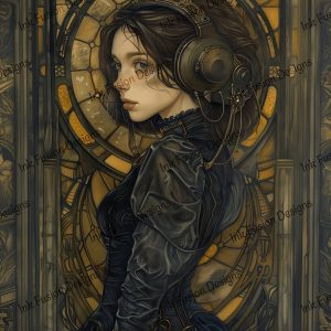 Seraphina's Symphonic Muse |  Elegant Steampunk Woman With Headphones |  Multiple Paper and Size Options