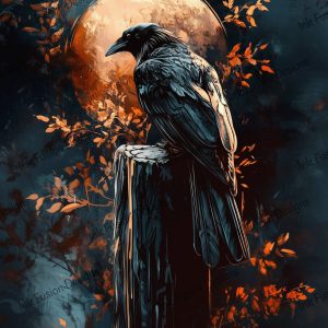 Moonlit Perch |  Mystical Crow and a Full Moon |  Multiple Paper and Size Options Available