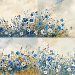 Blue Blossoms - 4 Images 1 Sheet |  Fields of blue and white blossoms |  Multiple Paper and Size Options