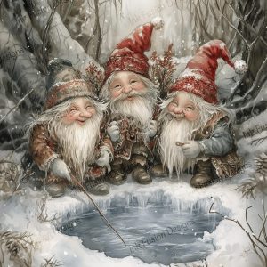Joyful Winter Gnomes |  Gnome Friends Ice Fishing |  