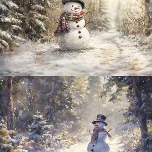 Frosty Morning Path 2 Images 1 Sheet |  Snowman Print |  