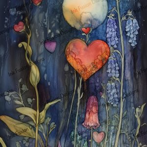 Celestial heart Bloom |  Floral Heart Under the Moon |  