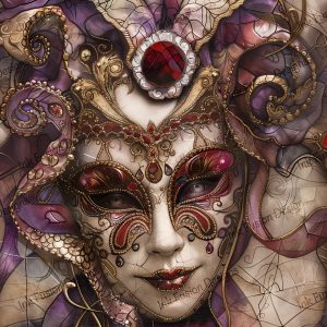 Ruby Phantom|  Venetian Masquerade Mask Print |  