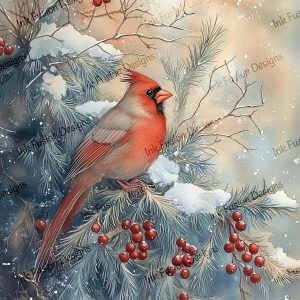 Holly Berry Bird |  Rustic Watercolor Bird Print |  