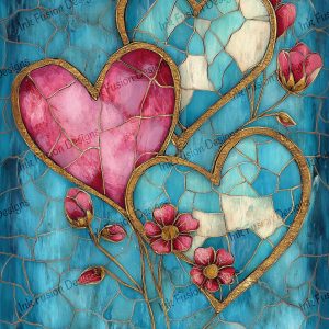 Romantic Hearts on Stained Glass Print |   