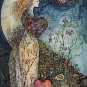 Jamie, Spirit Holder of Hearts |  Woman in moonlight surrounded by hearts|  Multiple Options available.