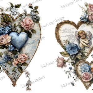 Eternal Love - 2 Images 1 sheet |  Antique Floral Hearts |  