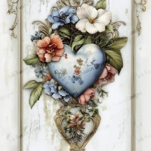 Porcelain Heart & Blooms |  Ornate heart with gold framing |  