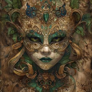 Verdant Enchantress |  Gilded Forest Masquerade Mask Print |  