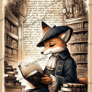 Felicity the Fox |  Female Fox Enjoying a Victorian Library |  Paper and Size Options