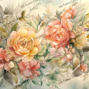 Garden Reverie |  Delightful Blush Florals set in Sage Green |  Multiple Paper and Size Options