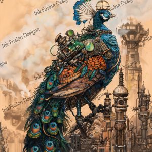 Zephyr Overlooking Ironhilt|  Steampunk Peacock Bird
