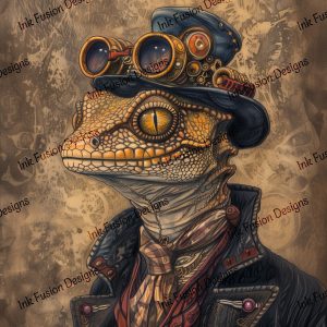 Sir Lorenzo Gearscale |  Steampunk Gecko Art Print |  