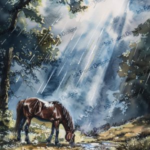 Rain light Reverie |  Lone Horse Drinking From a Stream |  